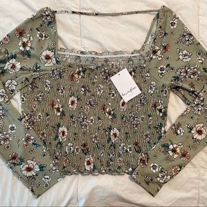 NWT Love Fire Smocked Long Sleeves Floral Sage Top
